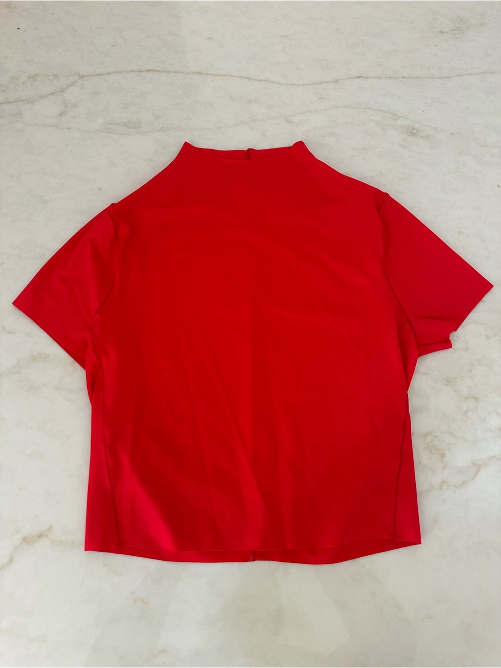 Left On Friday Red rash guard Short-Sleeve Mock Neck swim Top 34792